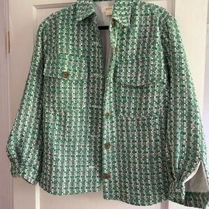 Anthropologie Green and Cream Tweed Jacket